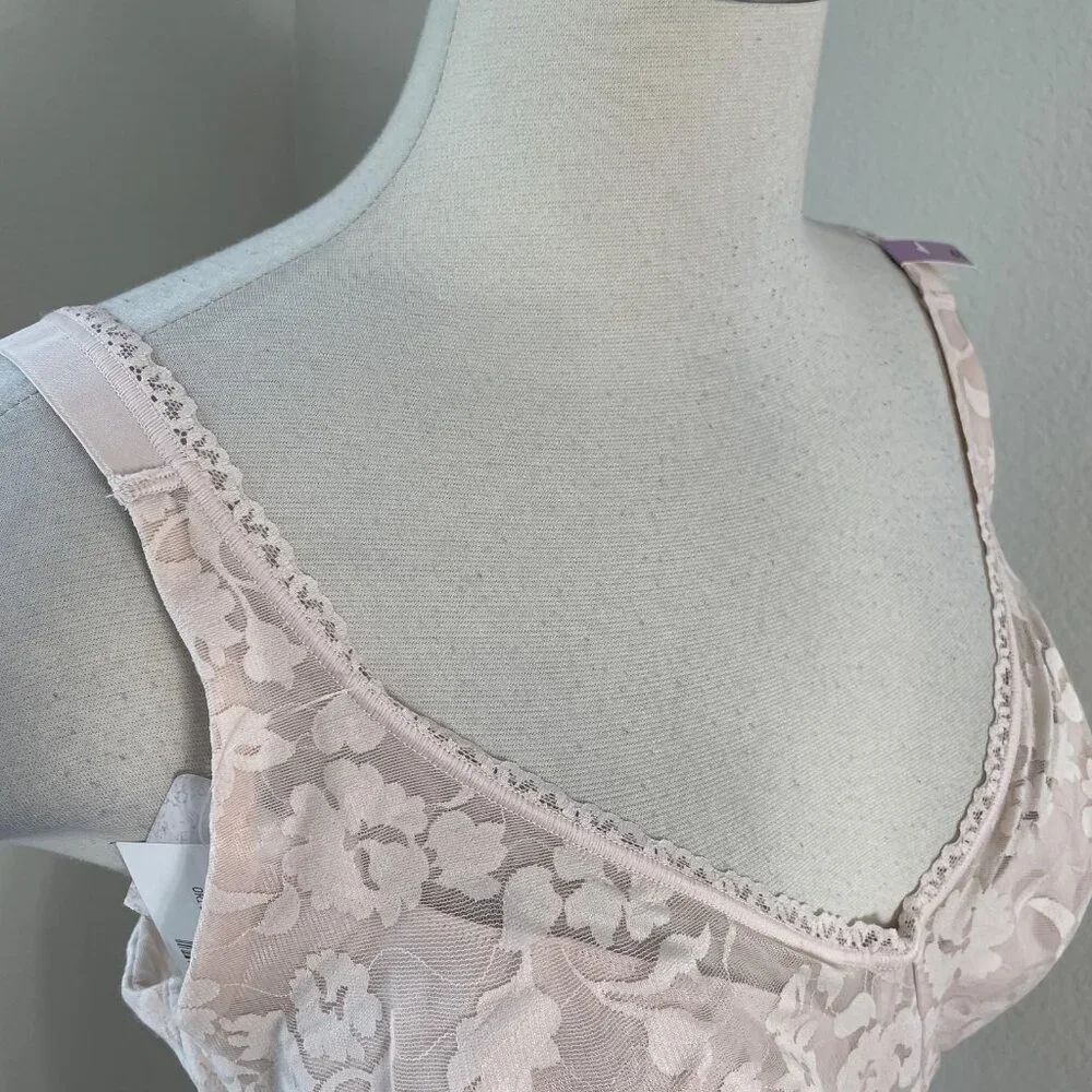 NEW Bali Minimizer Bra Womens 40D Pink Floral Lace Underwire Full Coverage 6590‎